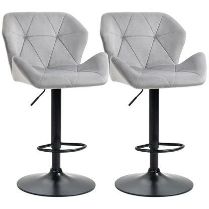 Set Of 2 Luxurious Velvet-Touch Bar Stools w/ Metal Frame Footrest Base Grey by HOMCOM