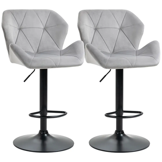 Set Of 2 Luxurious Velvet-Touch Bar Stools w/ Metal Frame Footrest Base Grey by HOMCOM