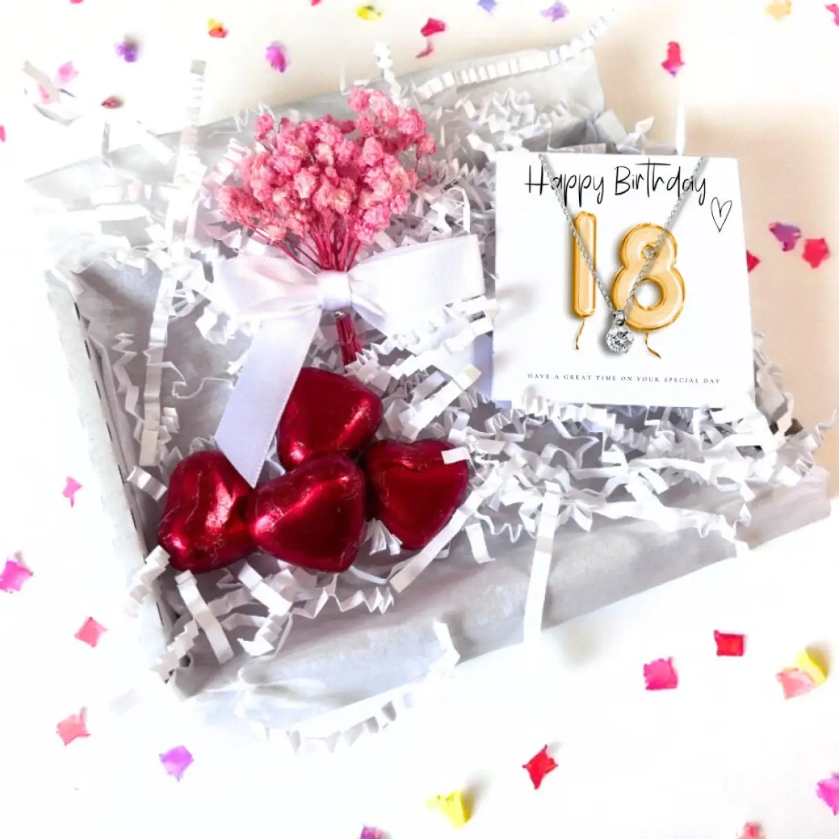 18th Birthday Cubic Zirconia Silver Necklace & Gold Balloons Mini Gift Hamper | Eightenth Gift | Girls 18th Birthday Gift Set UK by Aye Do Gifts