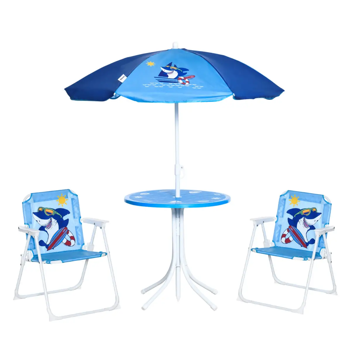 Kids Foldable Four-Piece Garden Set w/ Table, Chairs, Umbrella - Blue by Unbranded