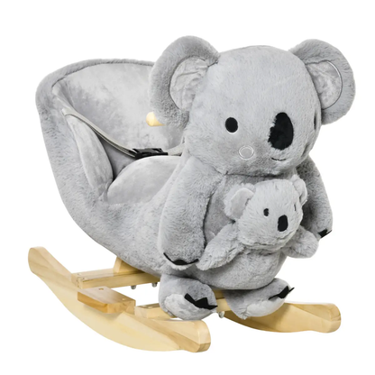 Kids Plush Ride-On Rocking Horse Koala-shaped Toy w/ Gloved Doll Grey by HOMCOM