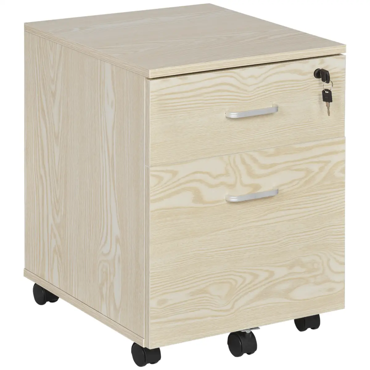 2-Drawer Locking Office Filing Cabinet 5 Wheels Rolling Storage Oak Vinsetto by Unbranded