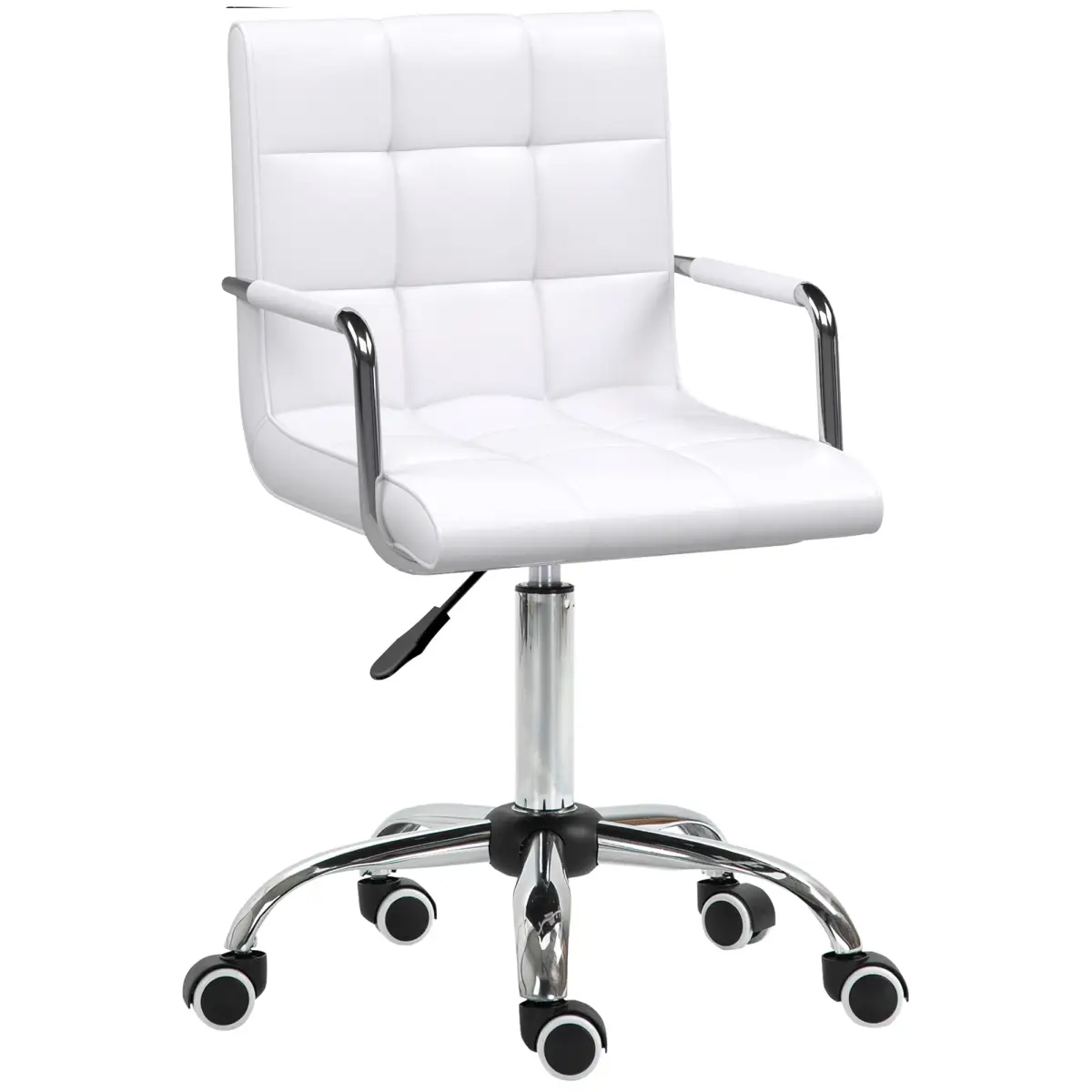 Mid Back PU Leather Home Office Chair Swivel Desk Chair with Arm, Wheel, White by Vinsetto