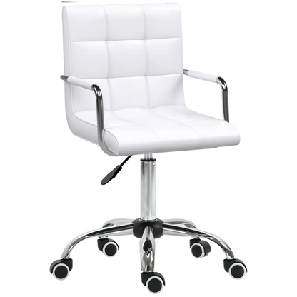 Mid Back PU Leather Home Office Chair Swivel Desk Chair with Arm, Wheel, White by Vinsetto