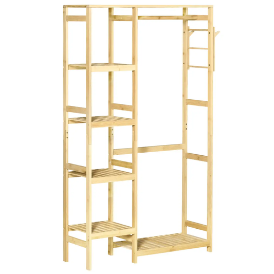 Bamboo Coat Rack w/ Hooks Hanging Rail and Storage Shelf for Entryway HOMCOM by Unbranded
