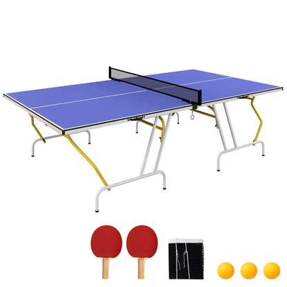 SPORTNOW 9FT Foldable Table Tennis Table with Cover, Net, Paddles, Balls - Blue by SPORTNOW