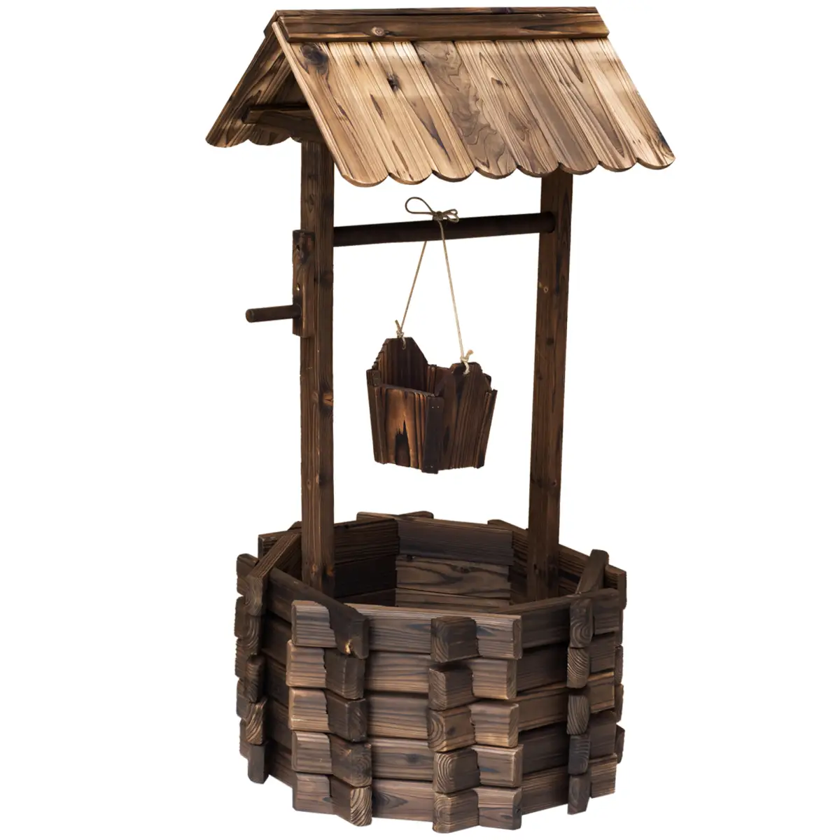 Wishing Well Planter Bucket, 60Lx55Wx 114H cm-Brown by Outsunny