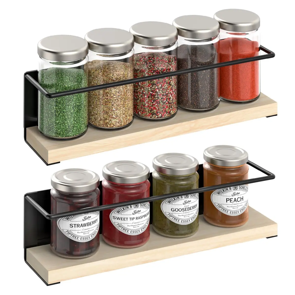 VINSANI 2pc MAGNETIC SPICE RACK WOODEN SHELF 1010420 by Vinsani