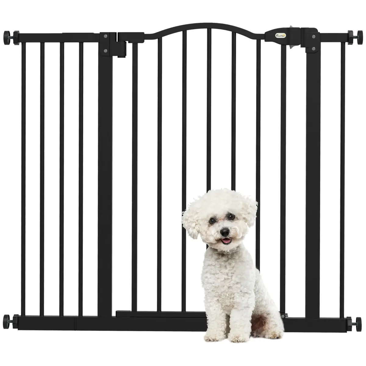 PawHut 74-94cm Adjustable Metal Pet Gate Safety Barrier w/ Auto-Close Black by PawHut