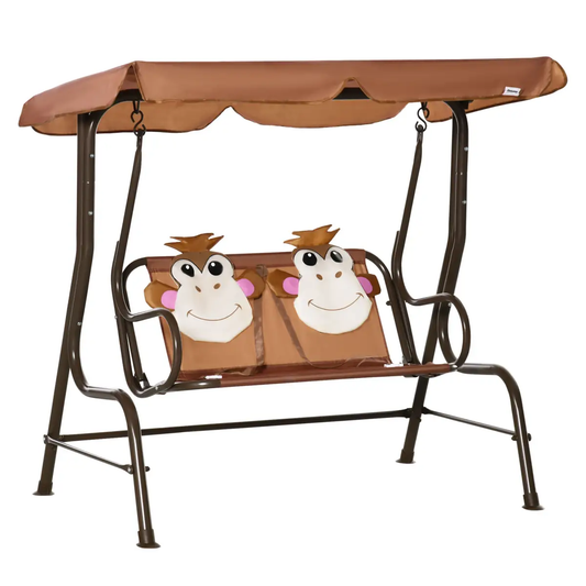 Two-Seat Kids Canopy Swing Chair Adjustable Awning, Seatbelt by Outsunny