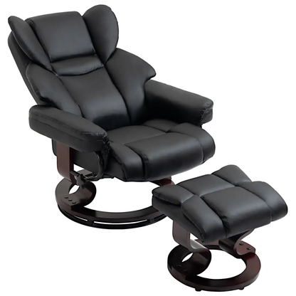 Padded PU Leather Manual Reclining Armchair Sofa Chair w/ Footstool Black by Unbranded