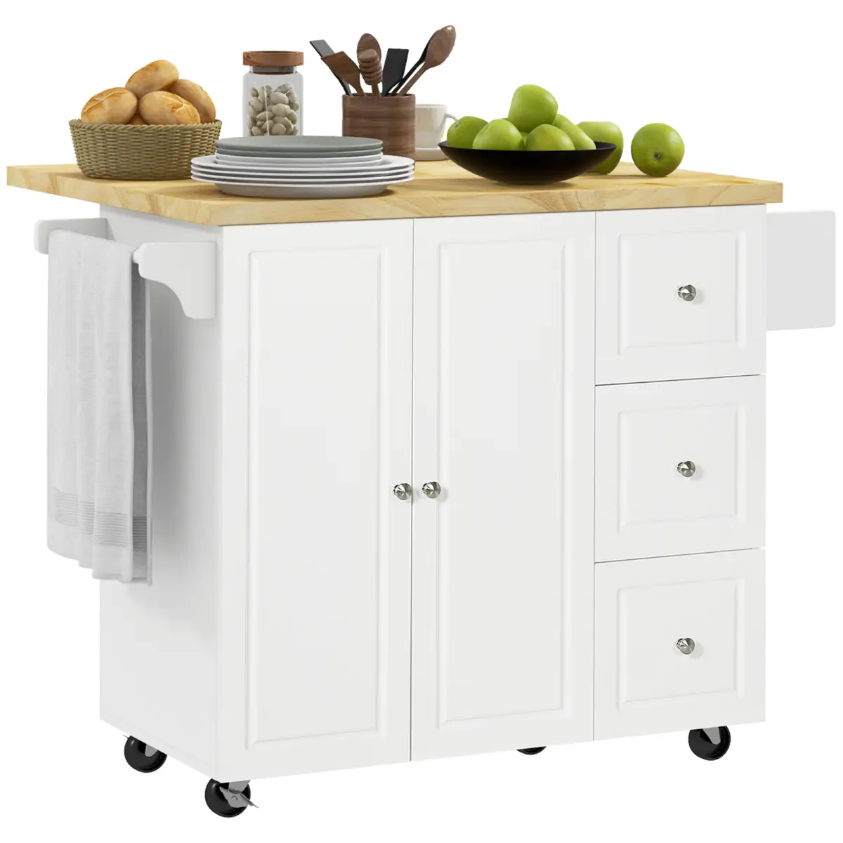 Drop-Leaf Kitchen Island on Wheels Utility Storage Cart with Drawers & Cabinet by Unbranded