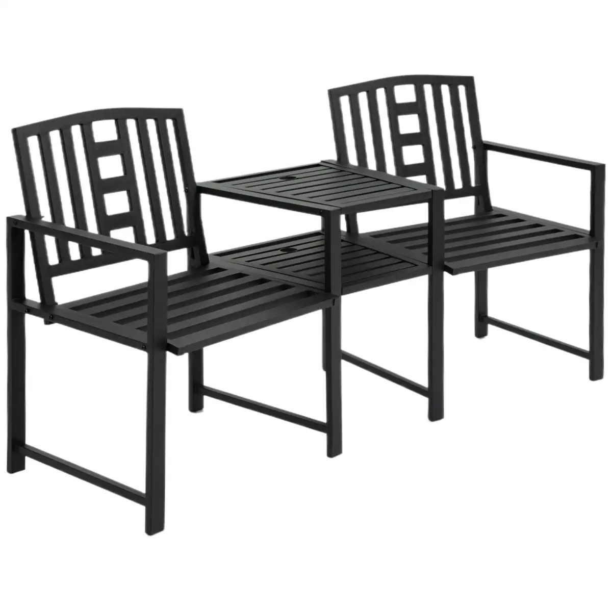 2 Seat Garden Chair Bench Loveseats w/Coffee Table Slatted Design Patio Yard by Unbranded