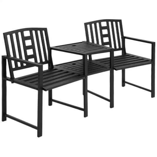 2 Seat Garden Chair Bench Loveseats w/Coffee Table Slatted Design Patio Yard by Unbranded