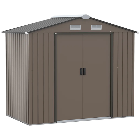 Garden Shed Storage Unit w/Locking Door Floor Foundation Vent Brown by Outsunny