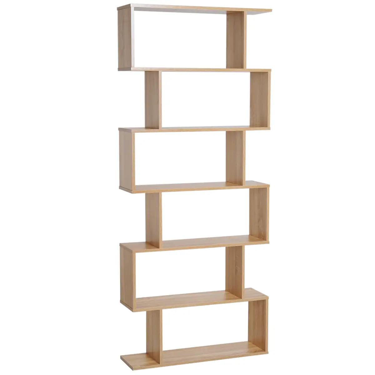 6-Tier Wooden Modern S-Shaped Shelf Storage Unit Home Office Oak Colour by Unbranded