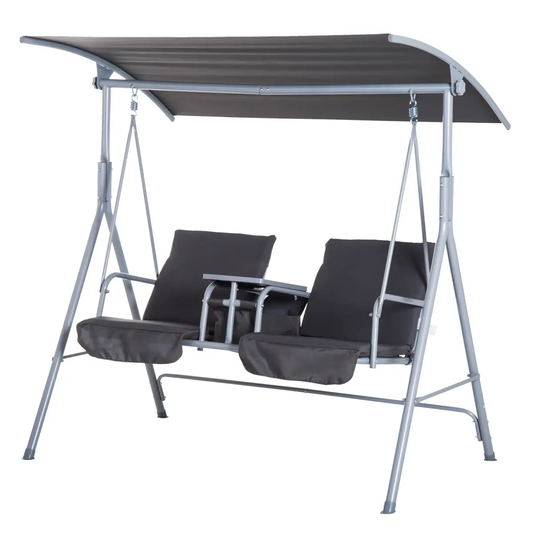Steel Frame 2-Seater Swing Chair w/ Table Grey by Outsunny
