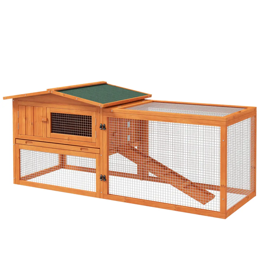 Rabbit Hutch and Run Outdoor Sliding Tray Hay Rack Ramp, 156x58x68 cm Pawhut by Unbranded