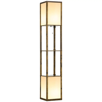 HOMCOM Shelf Floor Lamp with Dual Light, for Living Room, Bedroom, Brown by HOMCOM