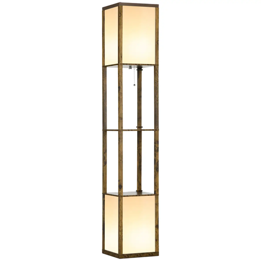 HOMCOM Shelf Floor Lamp with Dual Light, for Living Room, Bedroom, Brown by HOMCOM
