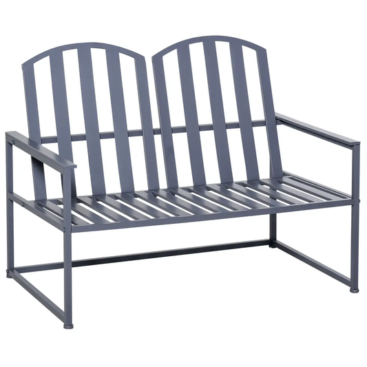 2 Seat Steel Patio Garden Bench Chair Slat Design Backyard Porch Outsunny by Unbranded