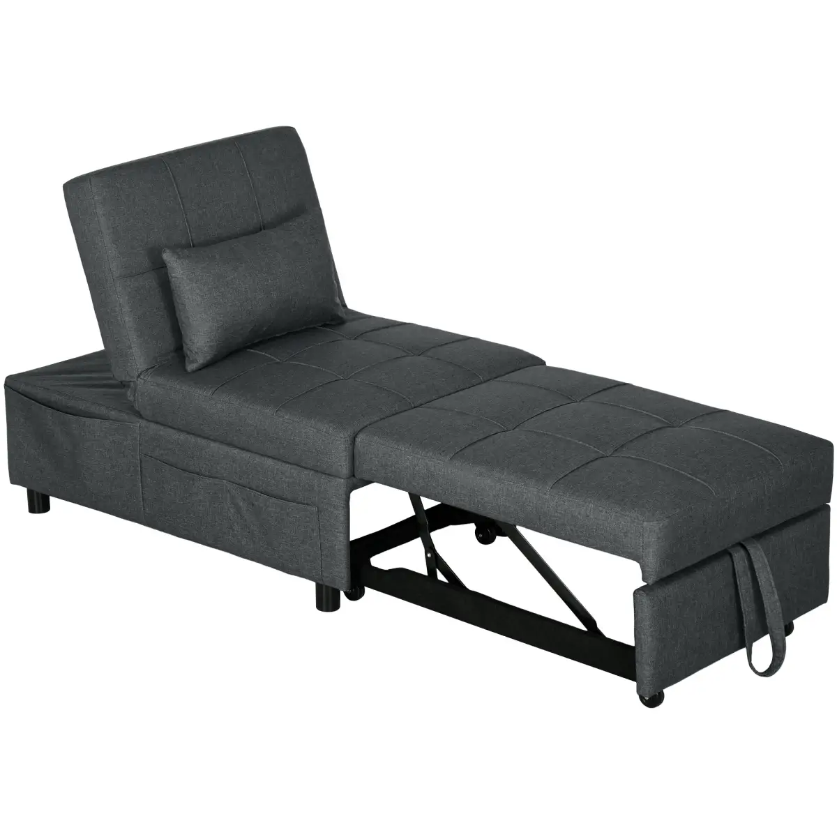 HOMCOM Folding Sofa Bed Adjustable Single Sleeper w/ Pillow Side Pocket, Grey by HOMCOM