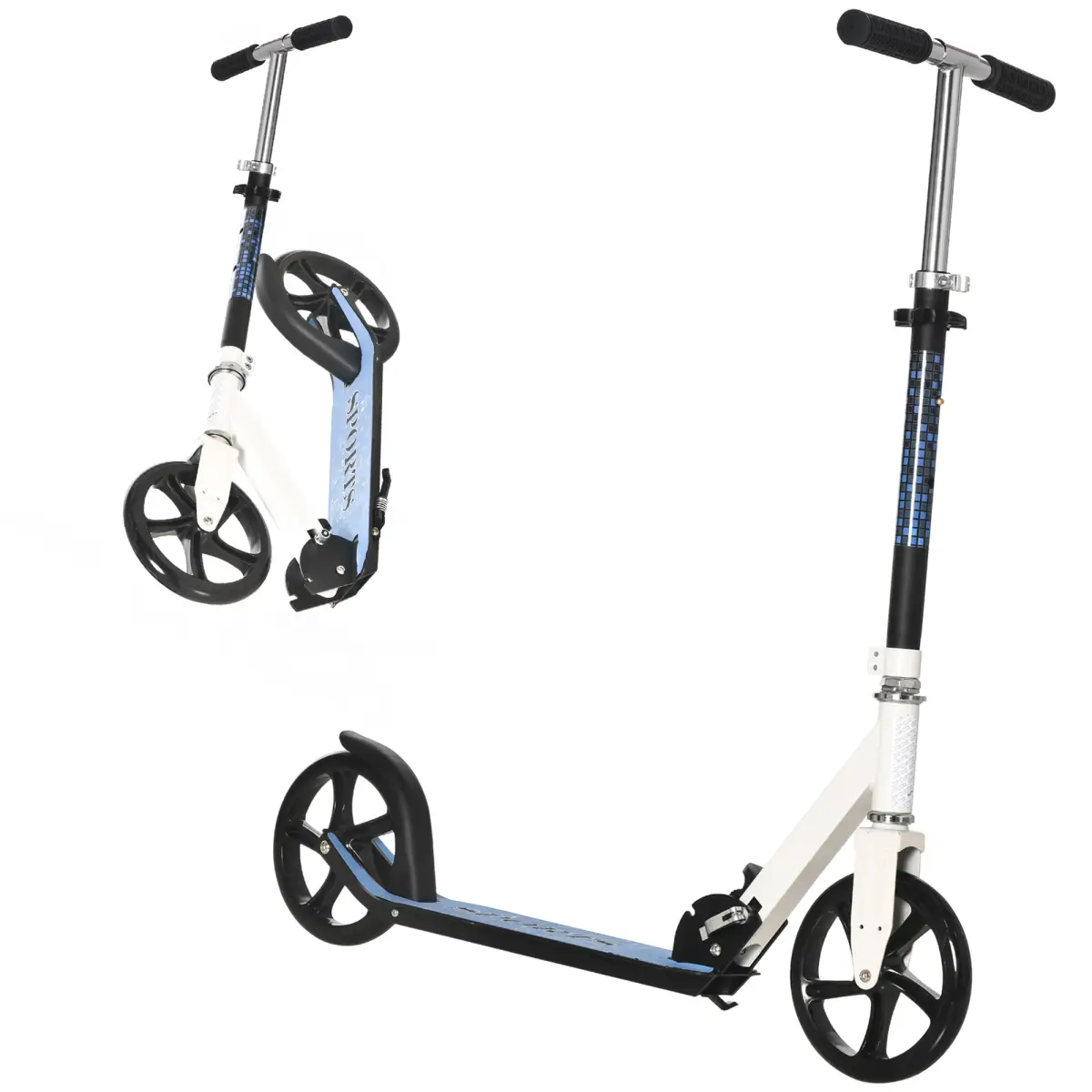 HOMCOM Kick Scooter Commuter Adjustable Height Wheels Foldable Aluminium White by Unbranded