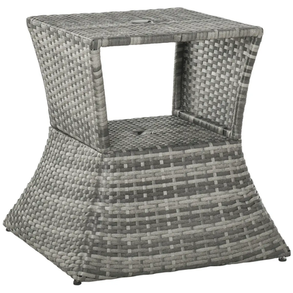 Outsunny Rattan Wicker Tea Coffee Table w/ Umbrella Hole and Storage Space Grey by Outsunny