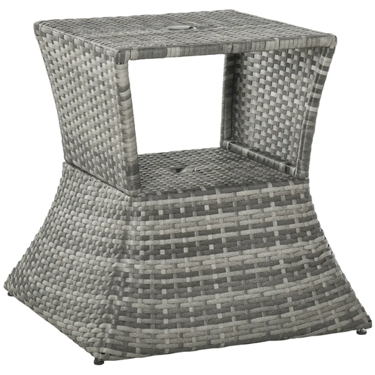 Outsunny Rattan Wicker Tea Coffee Table w/ Umbrella Hole and Storage Space Grey by Outsunny