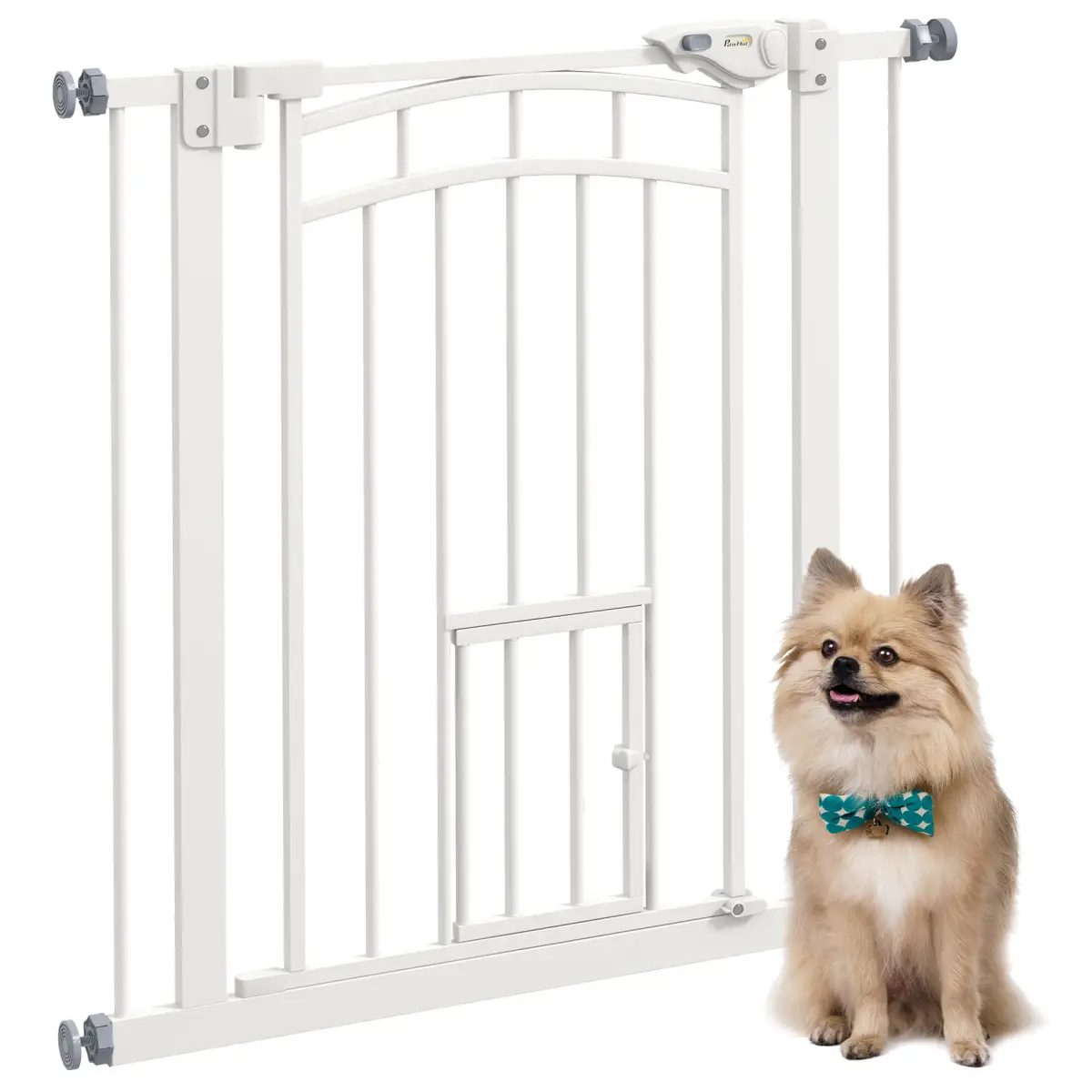 PawHut Pressure Fit, Safety Gate Dog Gate w/ Small Cat Door Opening, 74-80cm by PawHut