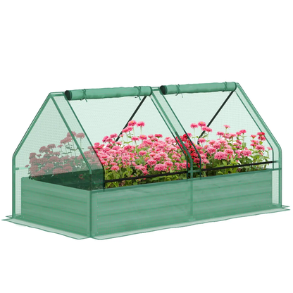 Outsunny Raised Garden Bed Planter Box with Greenhouse, Green and Dark Grey by Outsunny