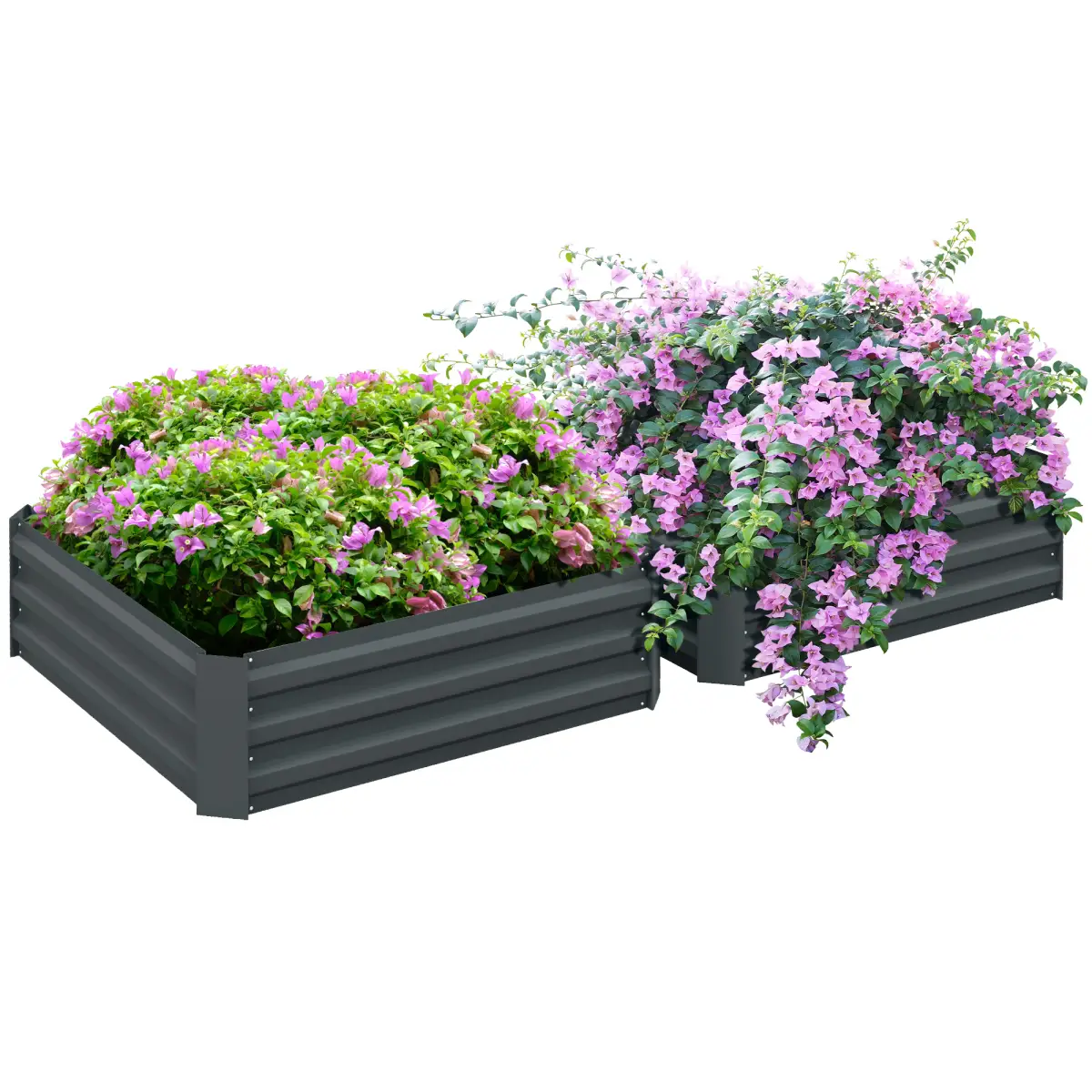 Outsunny Set of 2 Raised Garden Bed Galvanised Planter Box Easy Setup Dark Grey by Outsunny