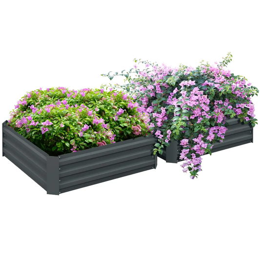 Outsunny Set of 2 Raised Garden Bed Galvanised Planter Box Easy Setup Dark Grey by Outsunny