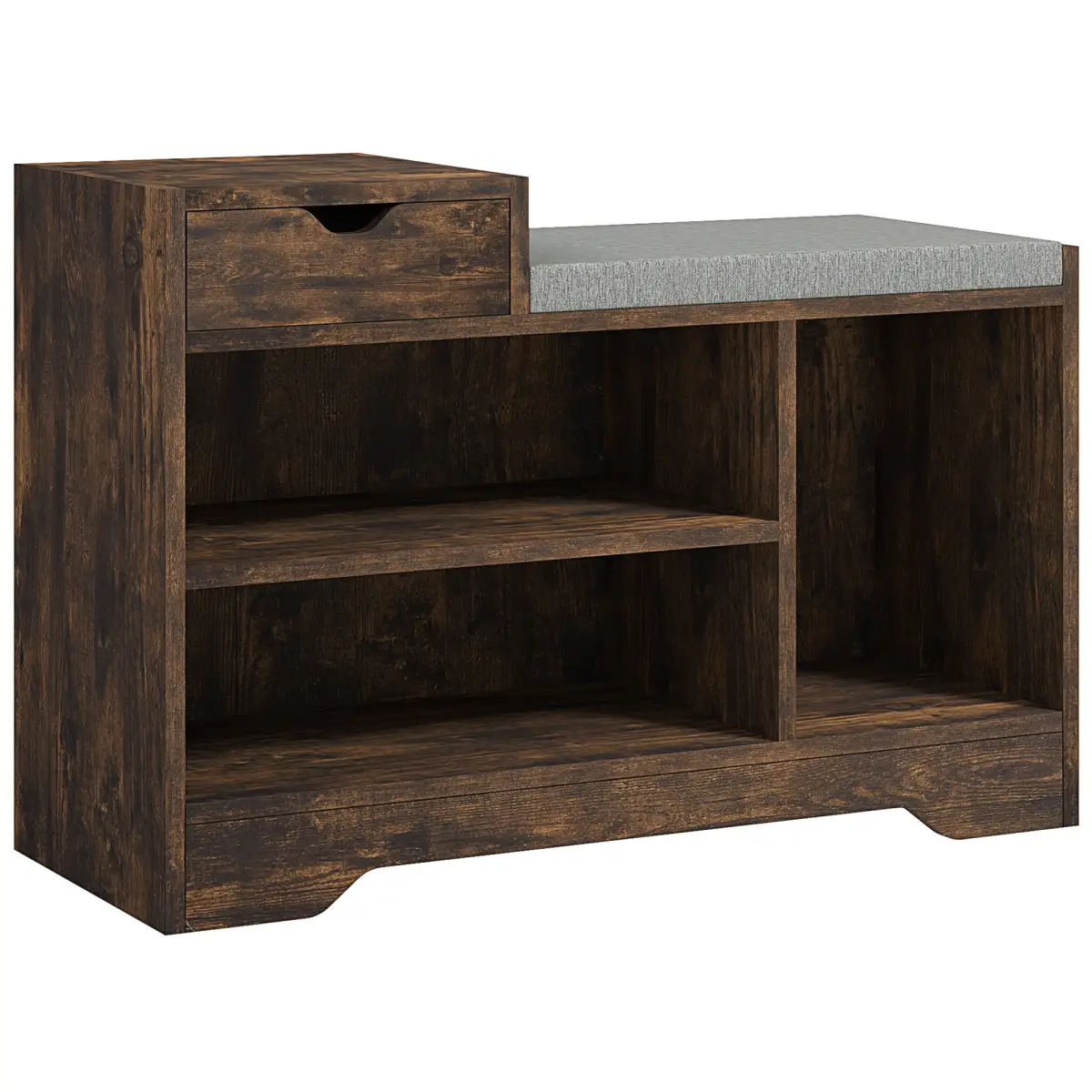 HOMCOM Upholstered Entryway Shoe Bench with Storage Drawer Open Shelf Brown by HOMCOM