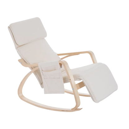 Rocking Chair Recliner Armchair with Adjustable Footrest, Cream White by HOMCOM