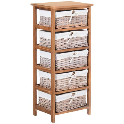 5-Drawers Storage Unit Wooden Frame W/ Wicker Woven Baskets by HOMCOM