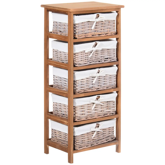 5-Drawers Storage Unit Wooden Frame W/ Wicker Woven Baskets by HOMCOM