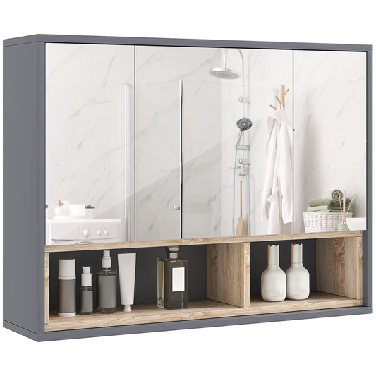 HOMCOM Bathroom Cabinet Wall Mounted Mirror Storage with Shelves Grey by HOMCOM