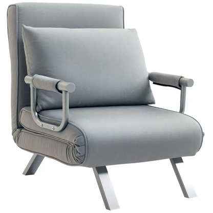 Sofa Bed Foldable Portable Armchair Sleeper Lounge Pillow Light Grey by HOMCOM