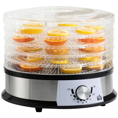 5 Tier Food Dehydrator 250W Stainless Steel Food Dryer Machine Silver by HOMCOM