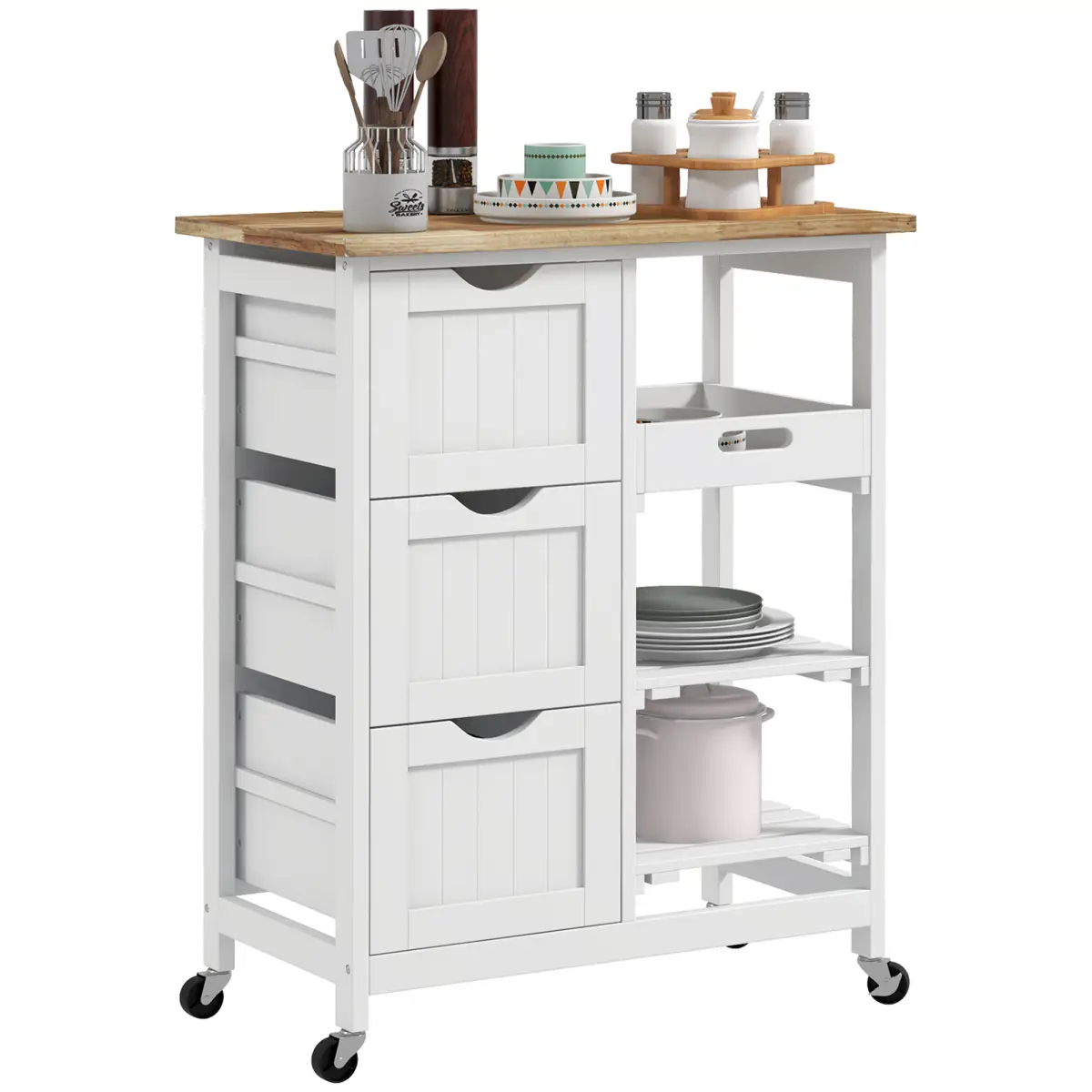 HOMCOM Rolling Kitchen Island Cart, Bar Serving Cart, Compact Trolley White by HOMCOM