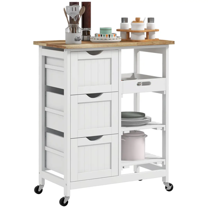 HOMCOM Rolling Kitchen Island Cart, Bar Serving Cart, Compact Trolley White by HOMCOM