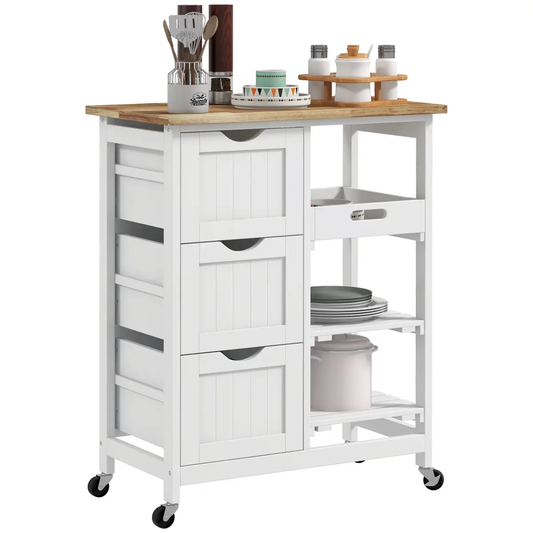 HOMCOM Rolling Kitchen Island Cart, Bar Serving Cart, Compact Trolley White by HOMCOM