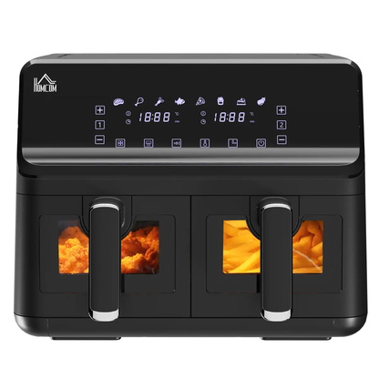Dual Air Fryer 8L Family Size w/ 2 Basket 8 Presets Cookbook Timer 2500W by HOMCOM