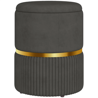 HOMCOM Round Pouffe, Storage Footstool with Cushioned Top, Hidden Space by HOMCOM