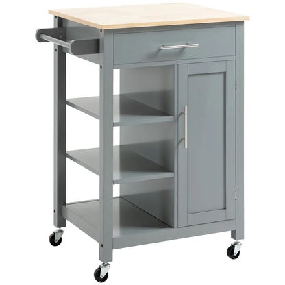 Kitchen Trolley Utility Cart on Wheels with Open Shelf & Storage Drawer Grey by HOMCOM