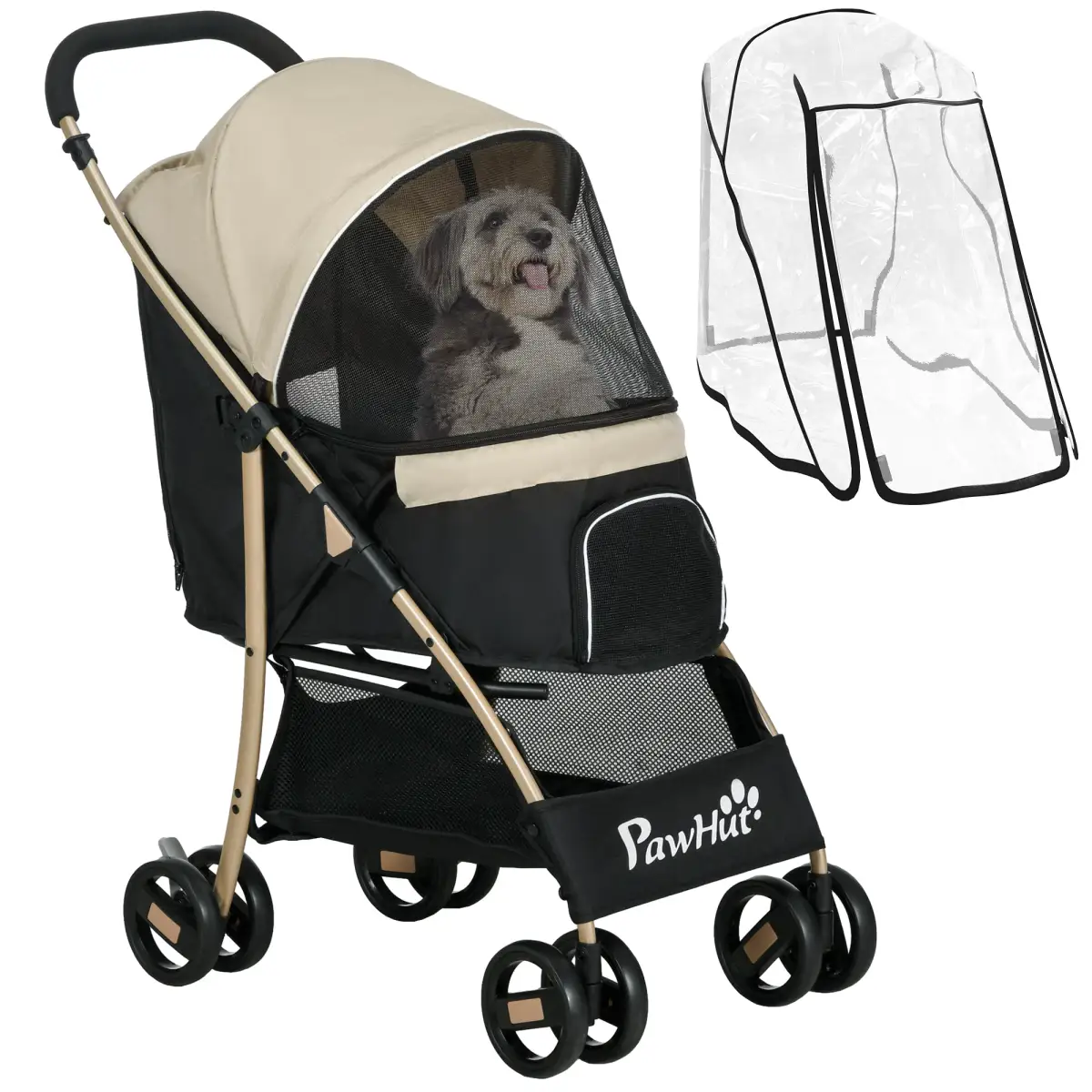 PawHut Pet Stroller for XS and S Dogs with Rain Cover - Khaki by PawHut