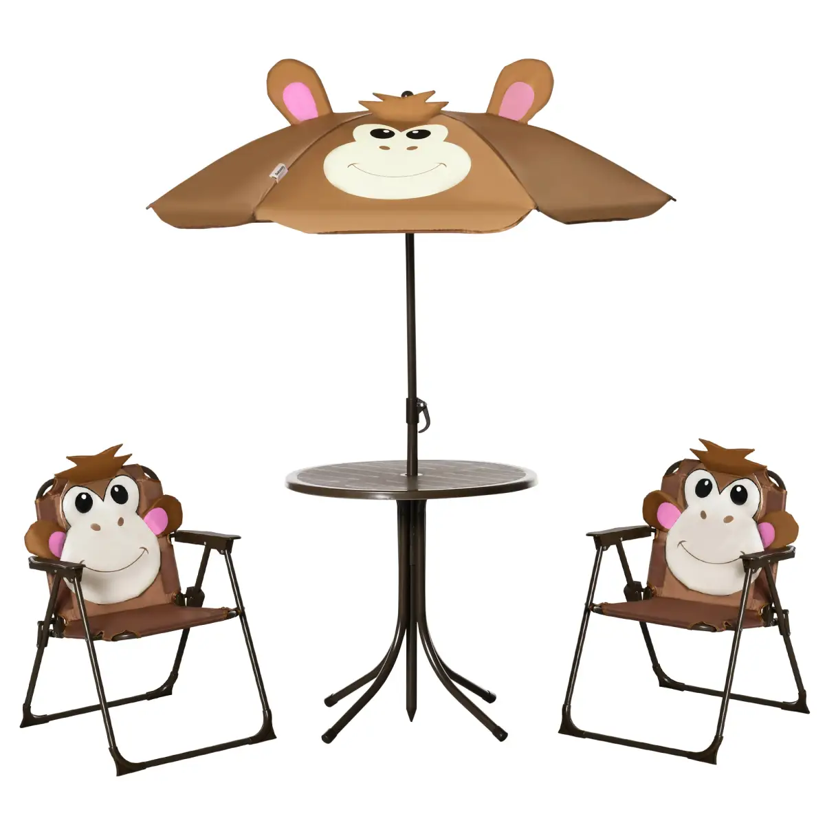 Kids Foldable Four-Piece Garden Set Table, Chairs, Umbrella by Outsunny