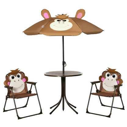 Kids Foldable Four-Piece Garden Set Table, Chairs, Umbrella by Outsunny