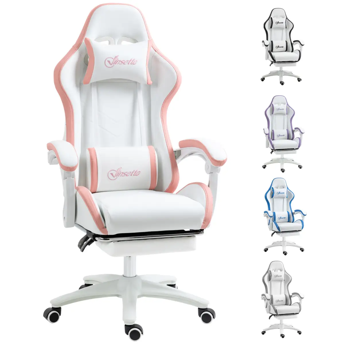 Vinsetto Racing Style Gaming Chair with Reclining Function Footrest, Pink by Vinsetto